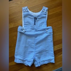 “F” monogram Light Blue Gingham Shortalls